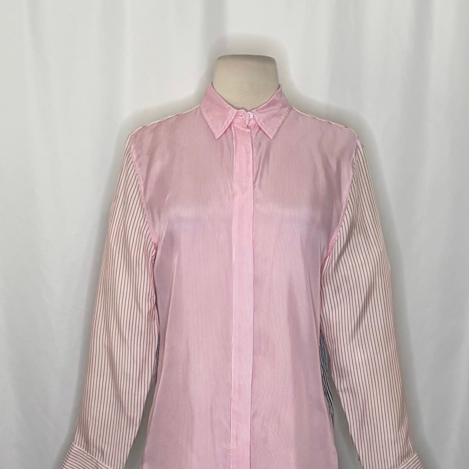 J. CREW Limited Edition Classic Fit Drapey Cupro Shirt Pink Mixed Stripe Size 4