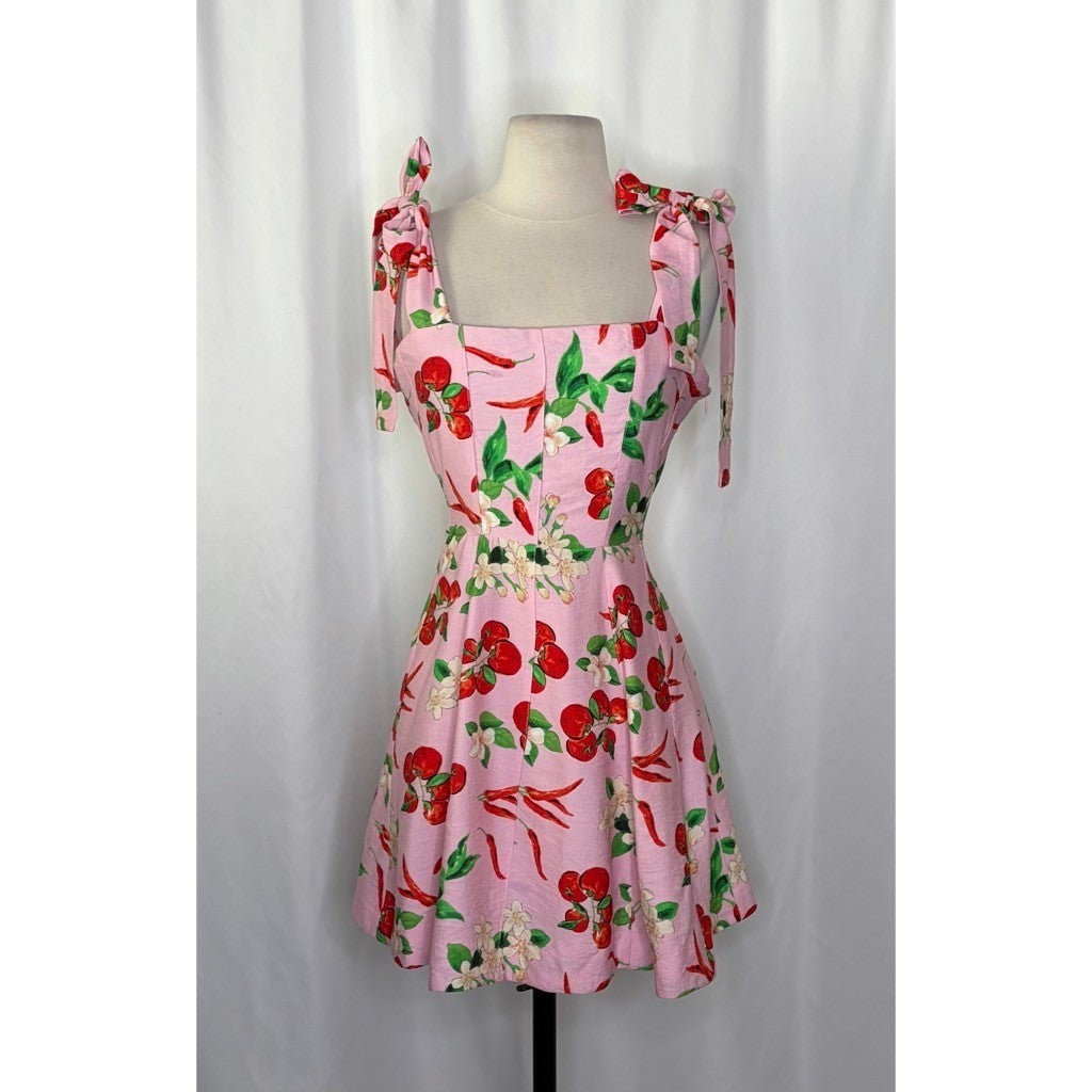 NWT!! ZARA Pink Cherries Veggie Print Mini Dress Cherry Vacation Medium