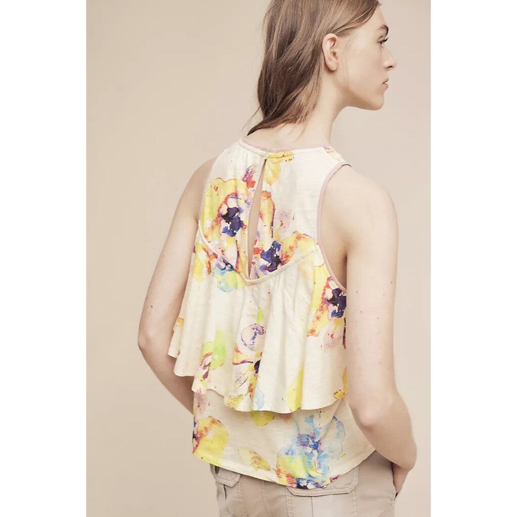 NWT!! Anthropologie MEADOW RUE Cantara Floral Knit Tiered Tank Top X-Small