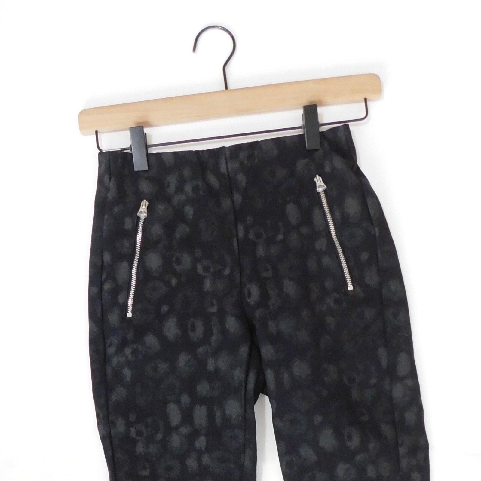 RAG & BONE Simone Leopard Print Zip Pocket Pants Black Gray Animal Crop Size 0