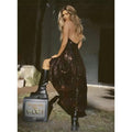 ZARA Chocolate Brown Sequin Halter Maxi Dress Festive Party Sequinned Small