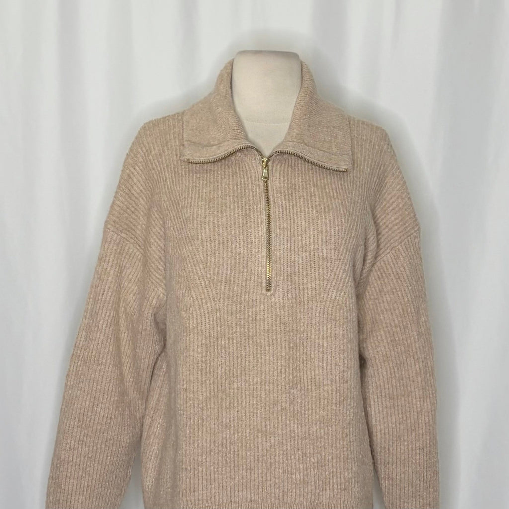 J. CREW Half Zip Stretch Sweater Merino Wool Alpaca Heathered Stone Knit Medium