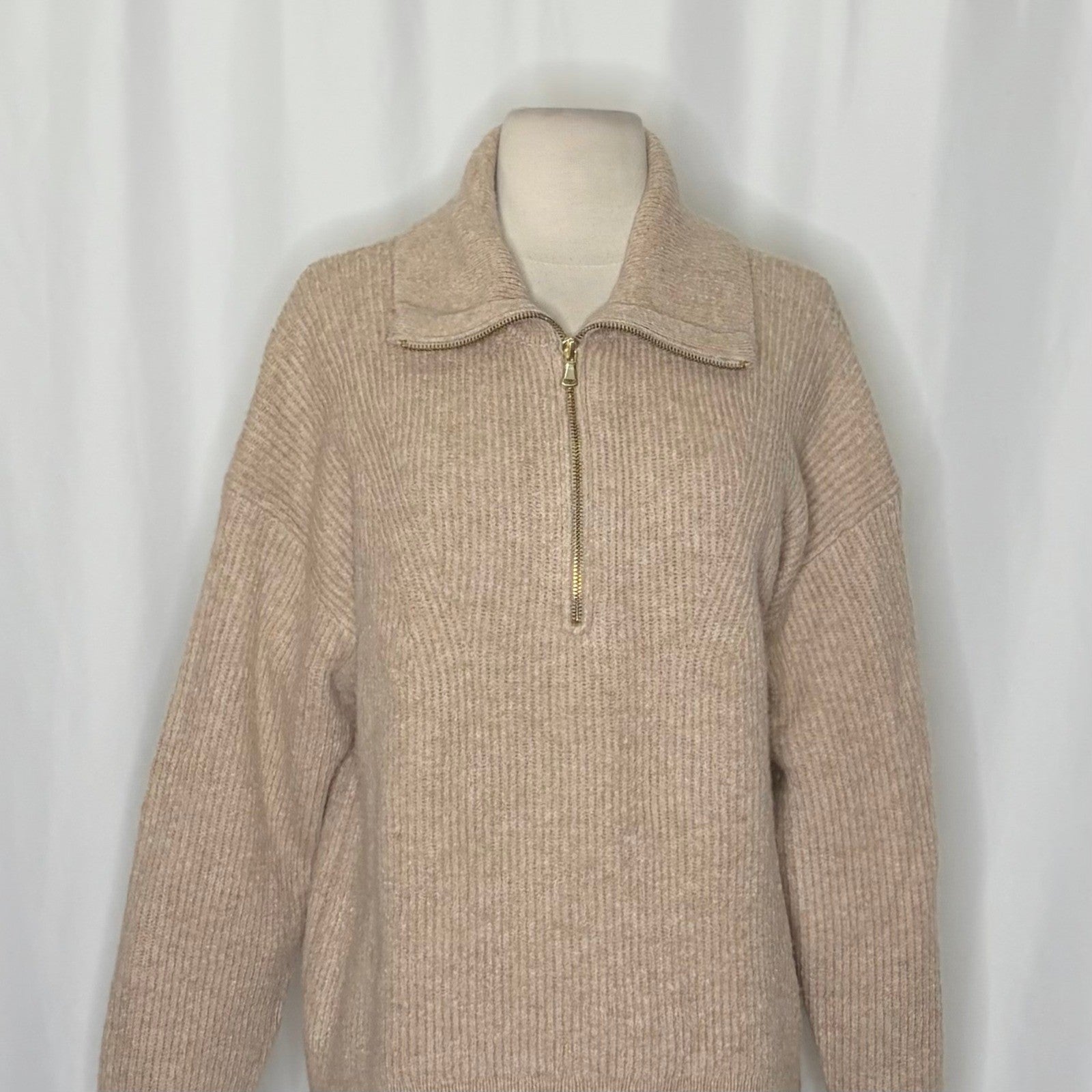J. CREW Half Zip Stretch Sweater Merino Wool Alpaca Heathered Stone Knit Medium
