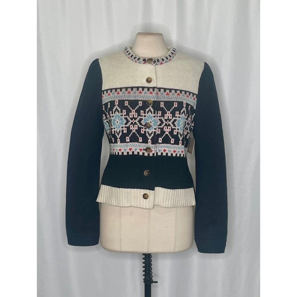 NWT!! Anthropologie ELEVENSES Buckhaven Fairisle Sweater Cardigan Jacket Size 12