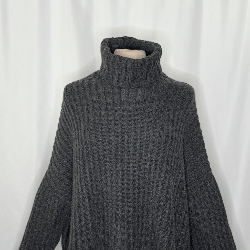 7115 BY SZEKI Dark Grey Turtleneck Sweater Merino Wool Boxy Oversized Small