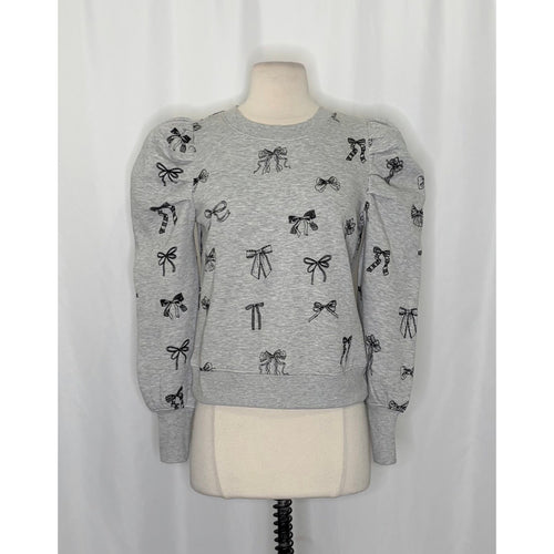 Anthropologie MAEVE Puff Sleeve Embroidered Bow Pattern Sweatshirt Top Small