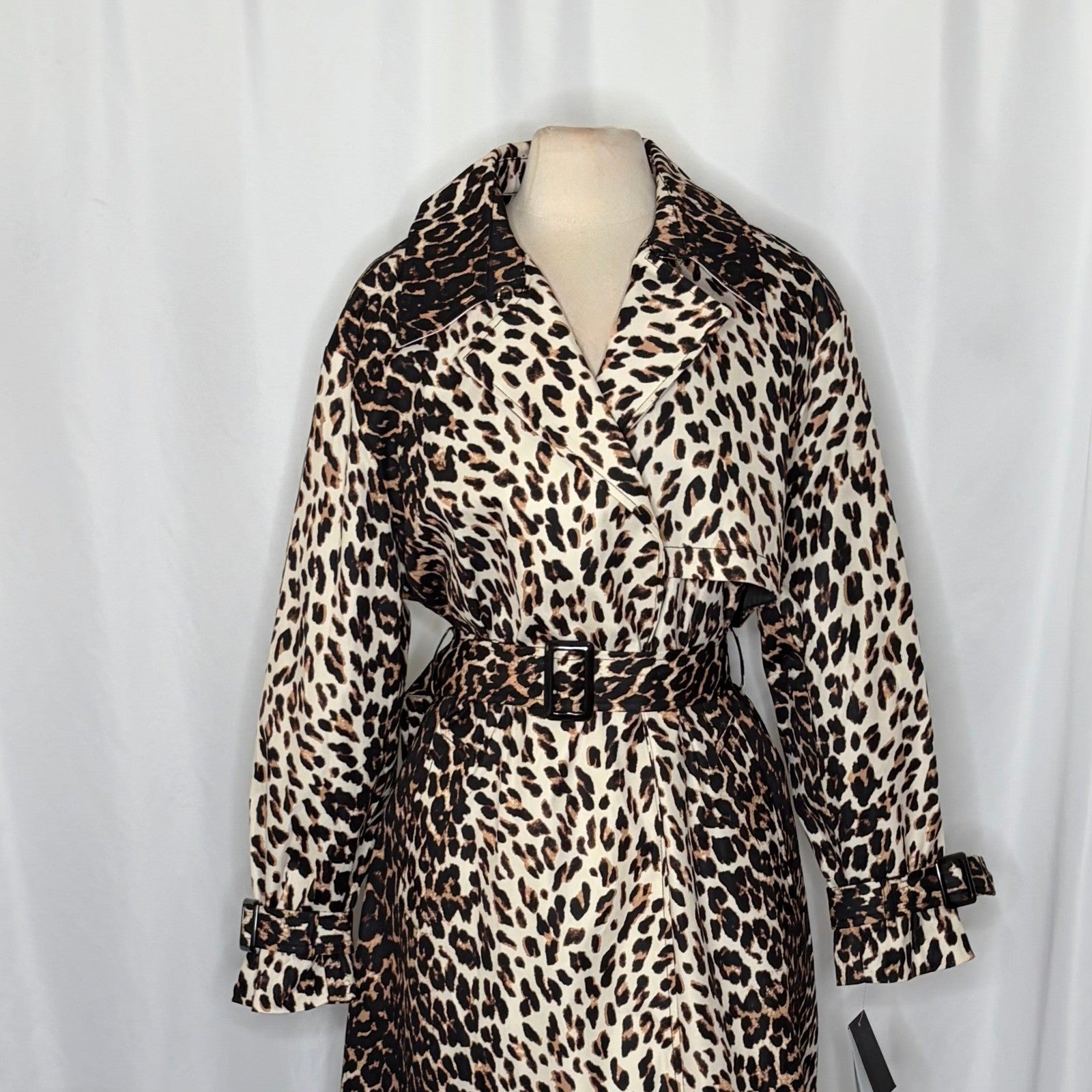 NWT!! KATE SPADE New York Leopard Belted Longline Double Breasted Trench Coat XL