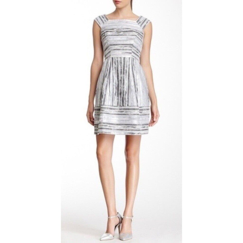 YOANA BARASCHI Silver Baccarat Herringbone Print Dress Fit N' Flare Size 0