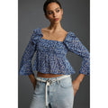 Anthropologie MAEVE Square Neck Sheer Babydoll Top Blue White Floral Large