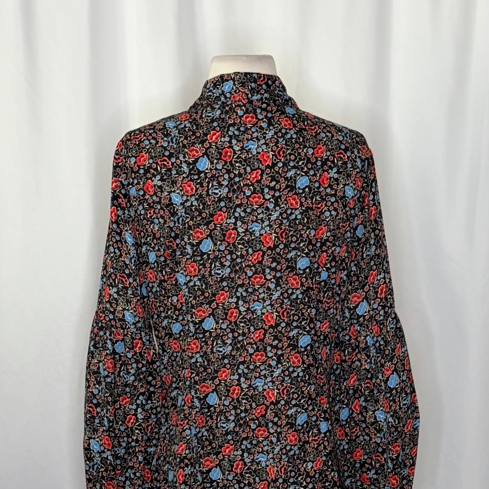 FREE PEOPLE Black Floral Ruffled Poet Top Blouse Buttondown Bohemian Medium