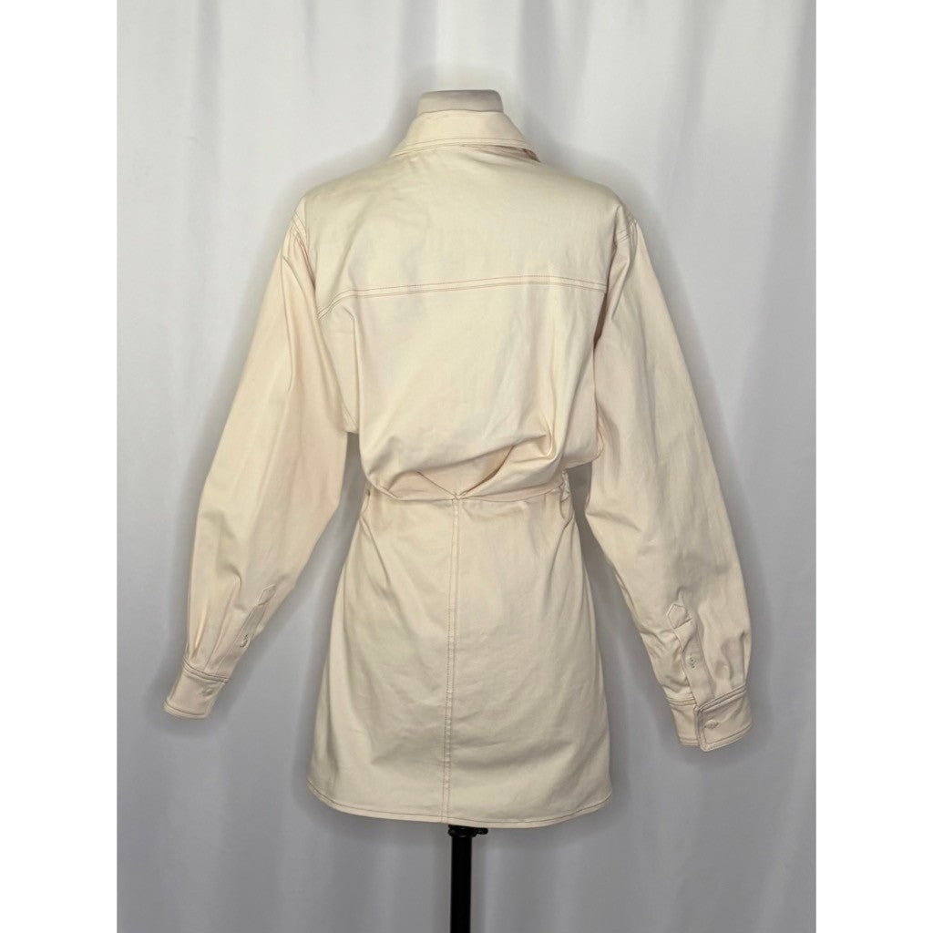 ZARA Natural Cream Shirtdress Mini Shirt Dress Buttons Pockets Twill Small