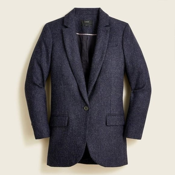 J. CREW Wool Alfie Blazer Navy Blue Herringbone Preppy Academia 4P 4 Petite