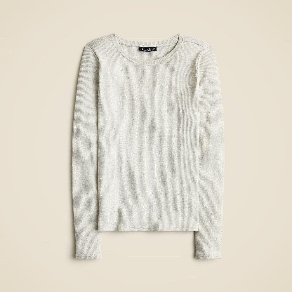 J. CREW Vintage Rib Long Sleeve T-Shirt Embellished Heathered Dove XXS XX-Small