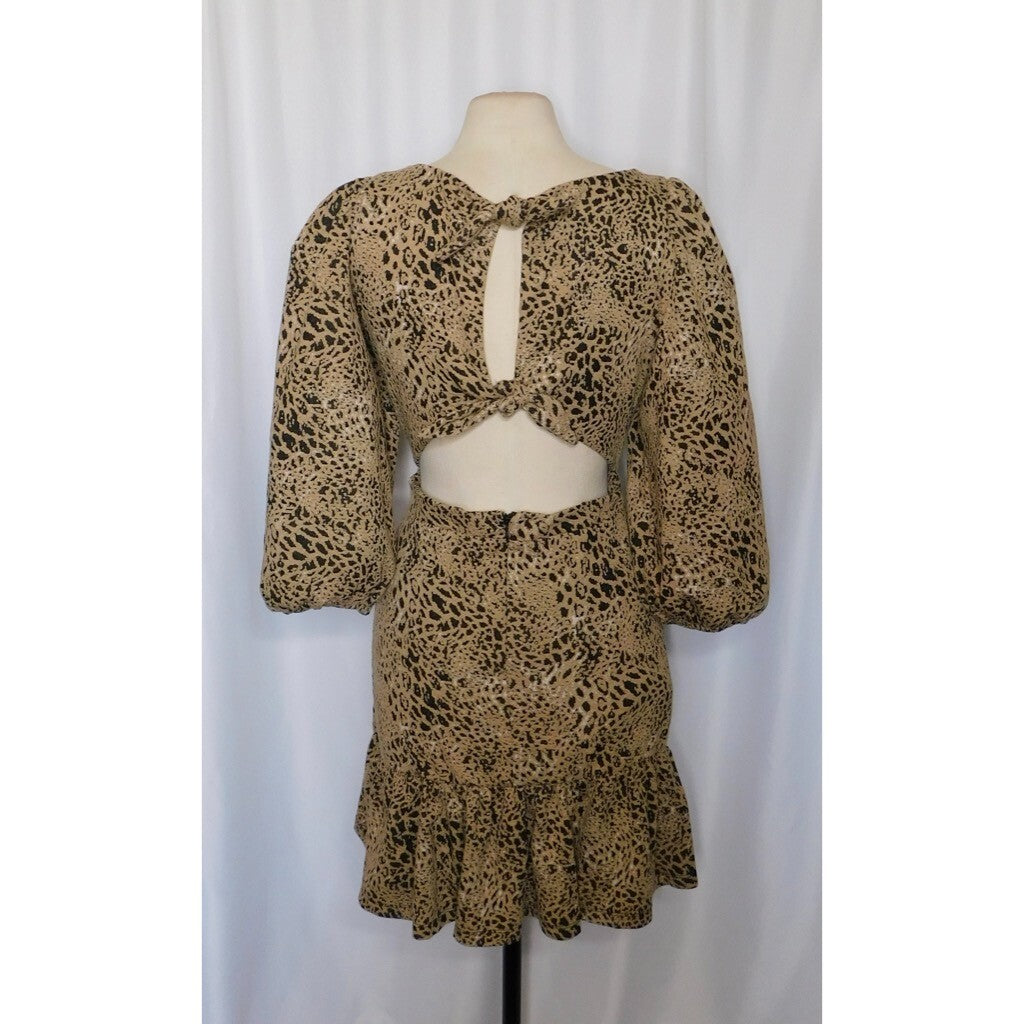 Anthropologie MAEVE Knit Cut-Out Mini Dress Leopard Animal Print Size Party 12