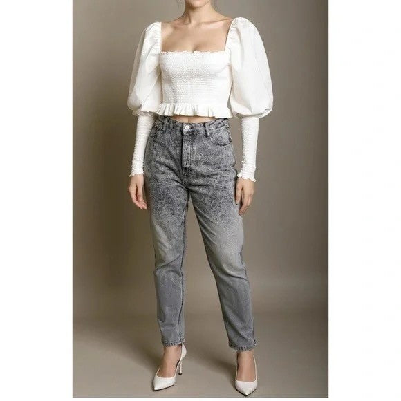 NWT!! HILL HOUSE The Grace Nap Top Smocked Solid White Cropped Ruffled Small