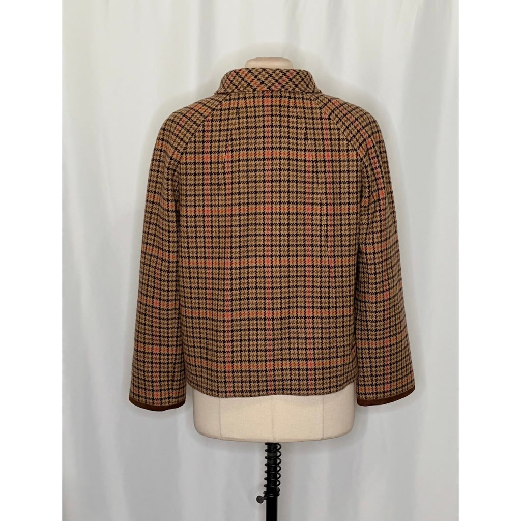 FACONNABLE Wool Plaid Jacket Coat Suede Trims Preppy Academia Swingy Medium