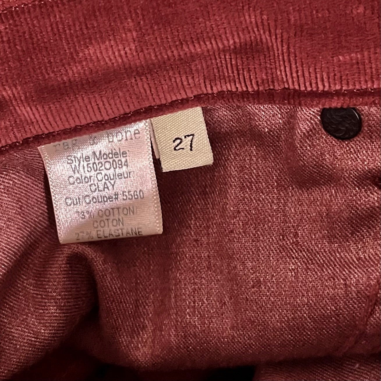 RAG & BONE The Skinny Cord Stretch Corduroy Pants Solid Clay Streetwear Size 27