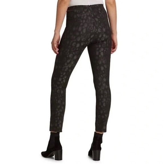 RAG & BONE Simone Leopard Print Zip Pocket Pants Black Gray Animal Crop Size 0