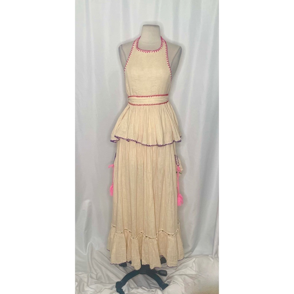 NWT!! FREE PEOPLE Island Time Embroidered Set Skirt Halter Top Gauzy Small