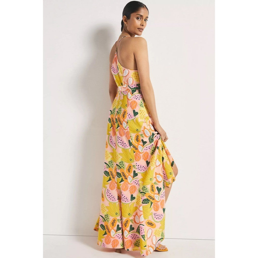Anthropologie HUTCH Fruit High-Low Wrap Maxi Dress Glenne Tie Waist X-Small