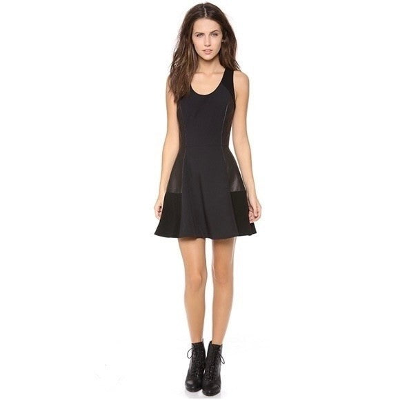 RAG & BONE Leather Montrose Fit N' Flare Little Black Dress Panel Mini Size 6