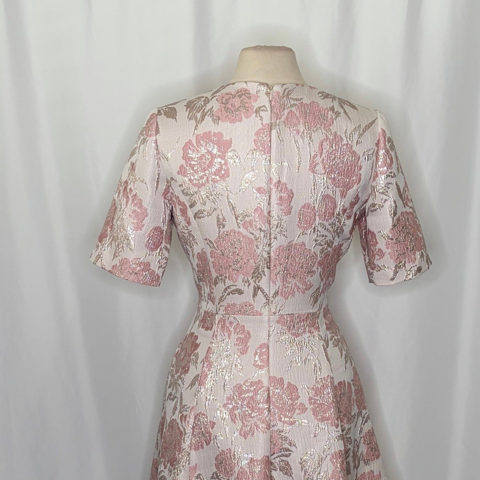 GAL MEETS GLAM Adair Pink Pearl Floral Jacquard Dress Fit N' Flare Pockets 8
