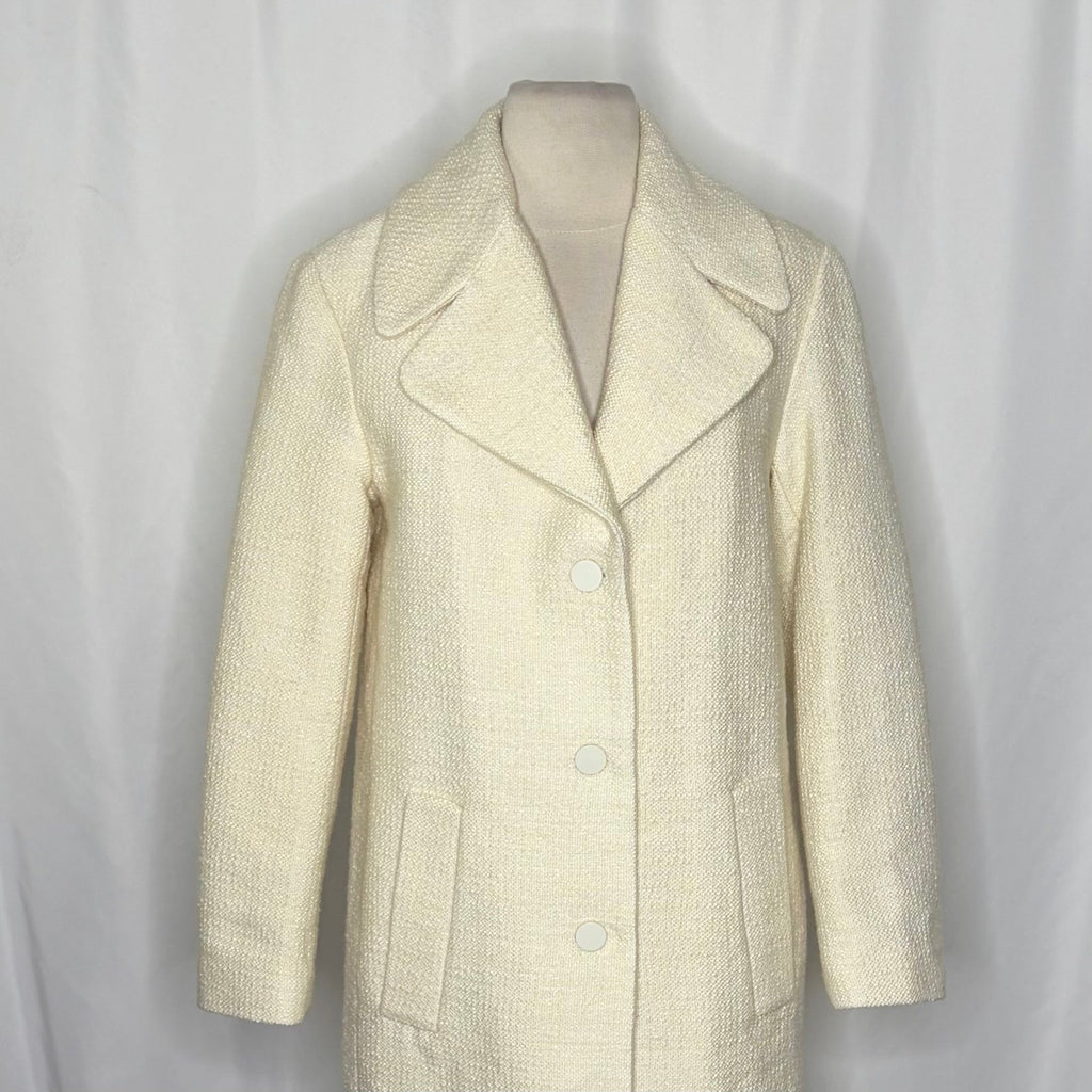 NWT!! CLUB MONACO Quilted Boucle Long Coat Manteaux White Ivory Solid X-Small