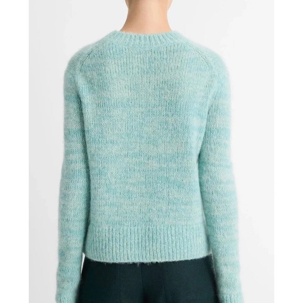 VINCE Italian Marled Alpaca Wool Knit Crew Neck Cozy Sweater Aqua Blue Small