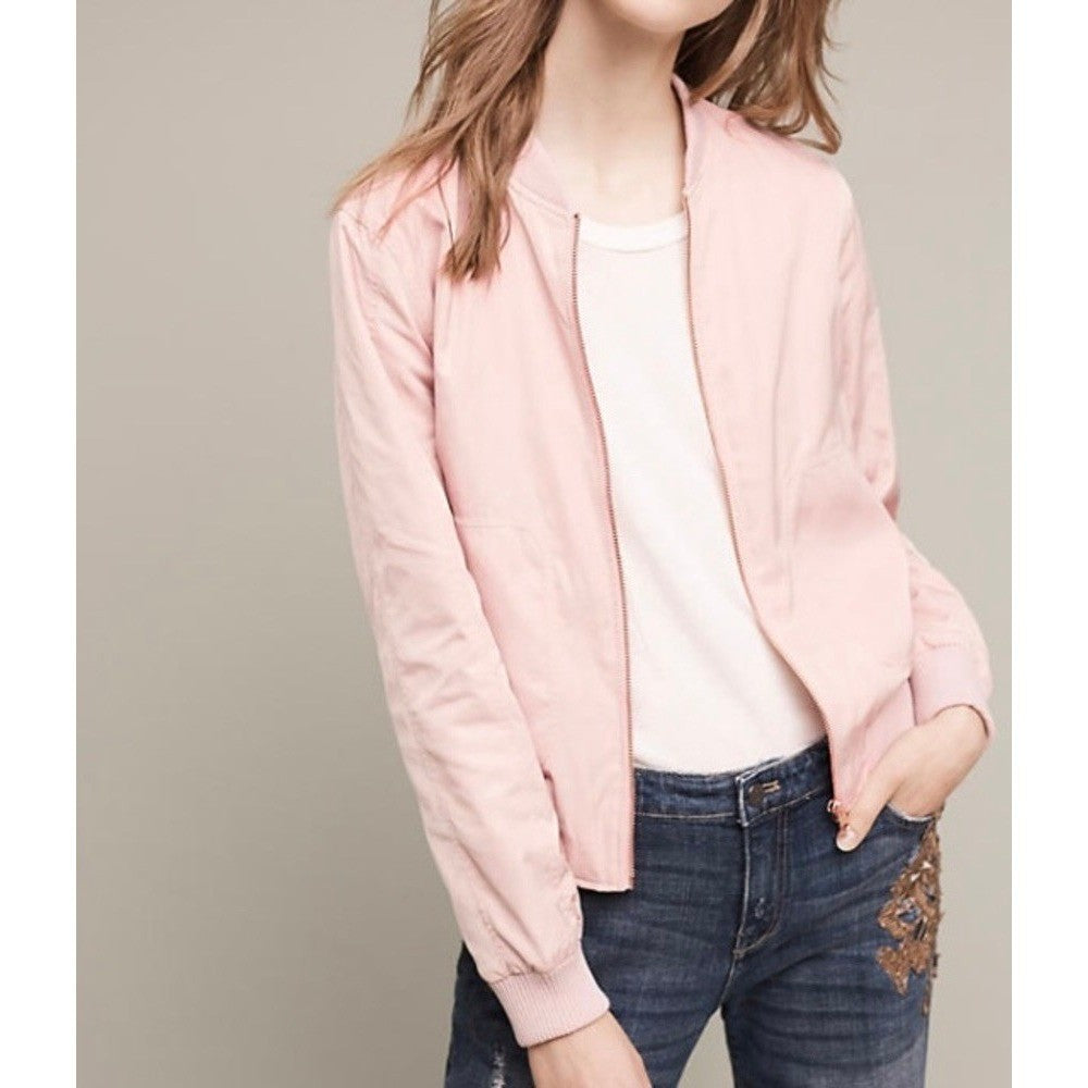 Anthropologie HEI HEI Journey Bomber Jacket Solid Light Pink Sporty Medium