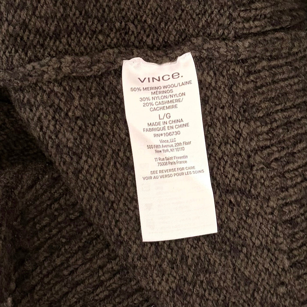 VINCE Merino Wool Cashmere V Neck Sweater Raglan Pullover Green Marled Large