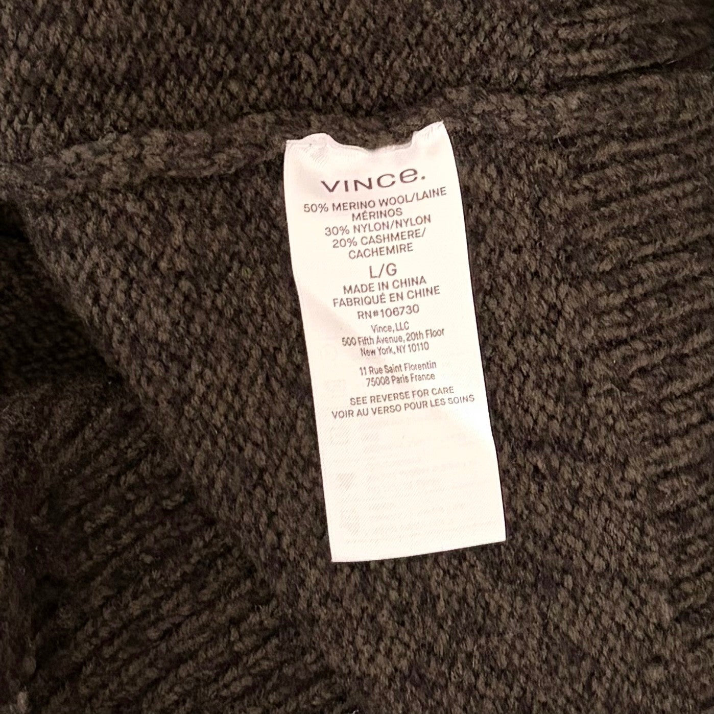 VINCE Merino Wool Cashmere V Neck Sweater Raglan Pullover Green Marled Large