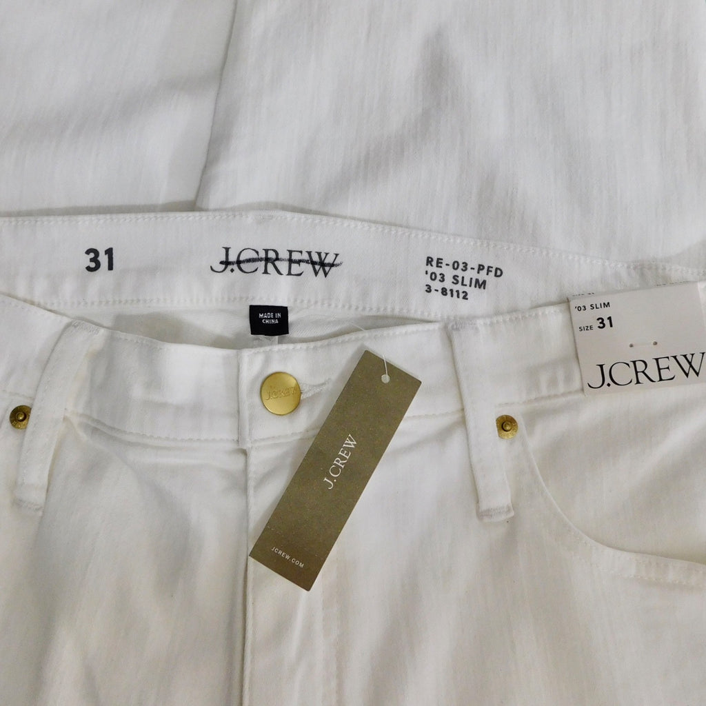 NWT!! J. CREW White Slim Jeans '03 2003 Stretch Solid White High Rise Size 31