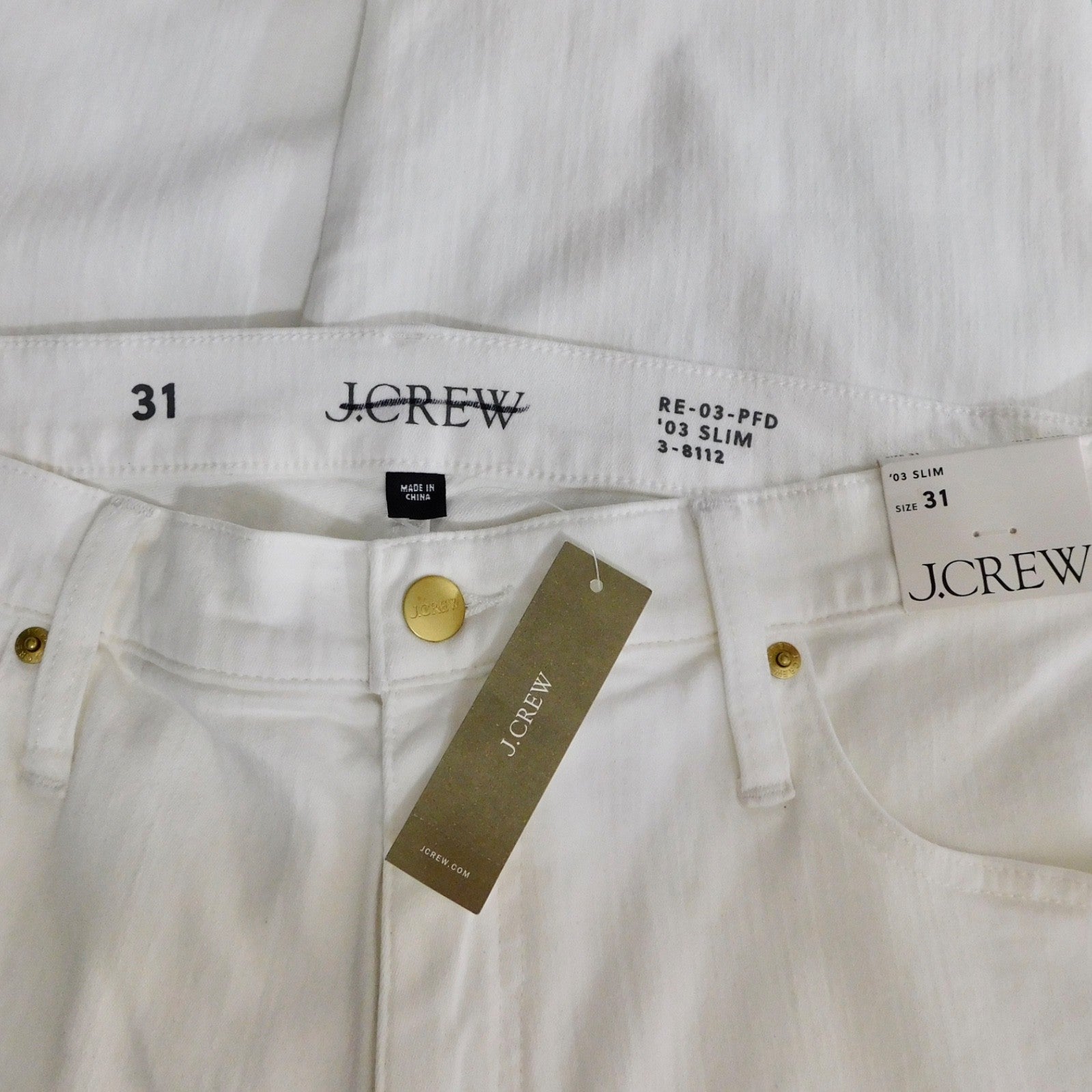 NWT!! J. CREW White Slim Jeans '03 2003 Stretch Solid White High Rise Size 31