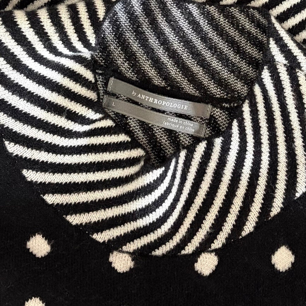 By ANTHROPOLOGIE Lizzie Mock Neck Sweater Black White Polka Dot Striped Large