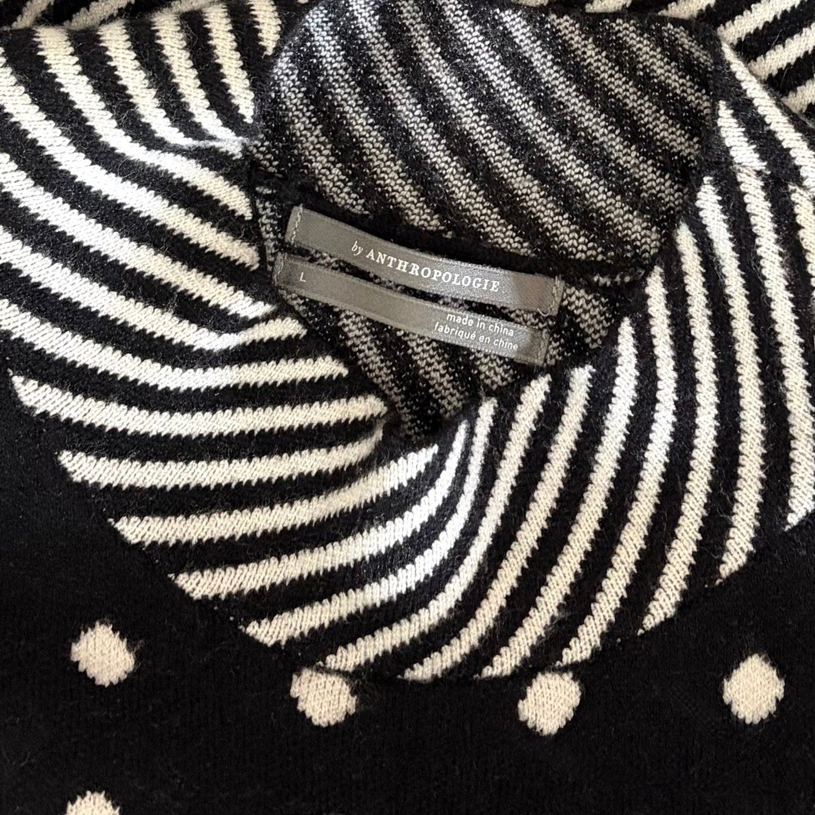By ANTHROPOLOGIE Lizzie Mock Neck Sweater Black White Polka Dot Striped Large