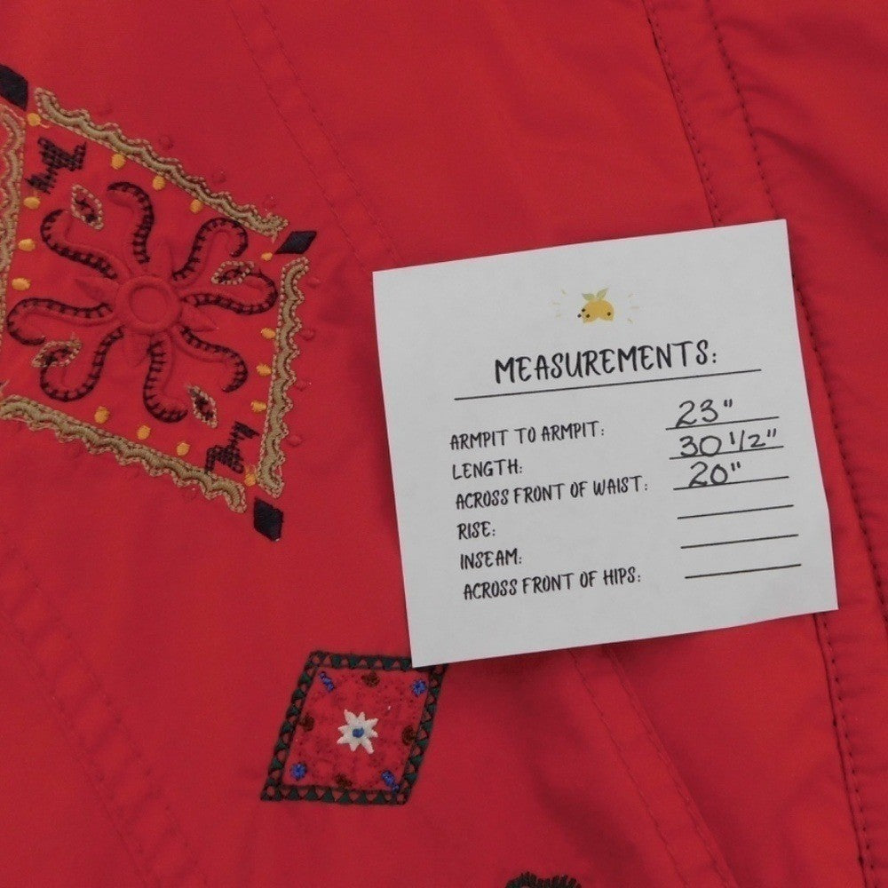 Vintage OBERMEYER Women's Embroidered Hooded Legend Coat Jacket Red Blue Size 10