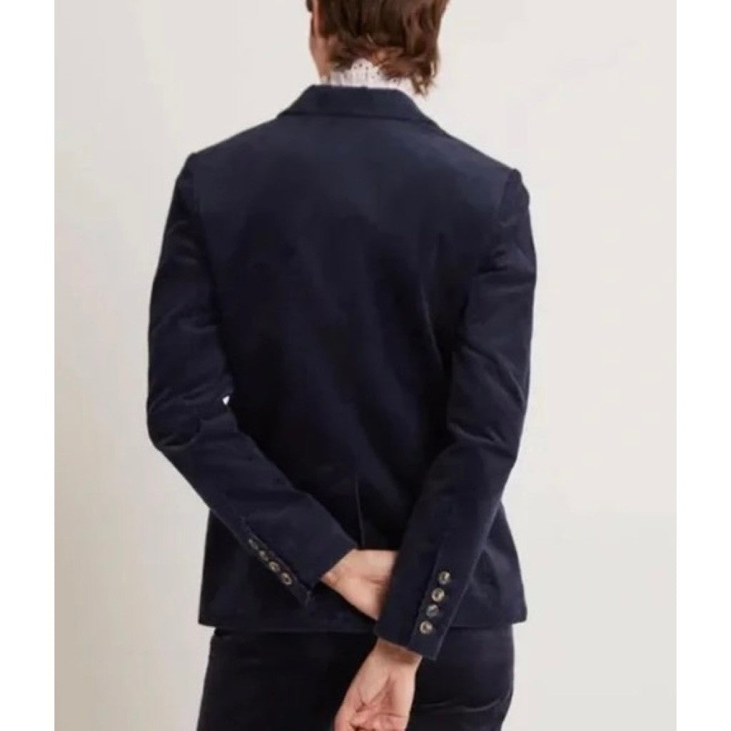 BODEN Navy Blue Corduroy Blazer Jacket Single Button Flap Pockets Preppy Size 10