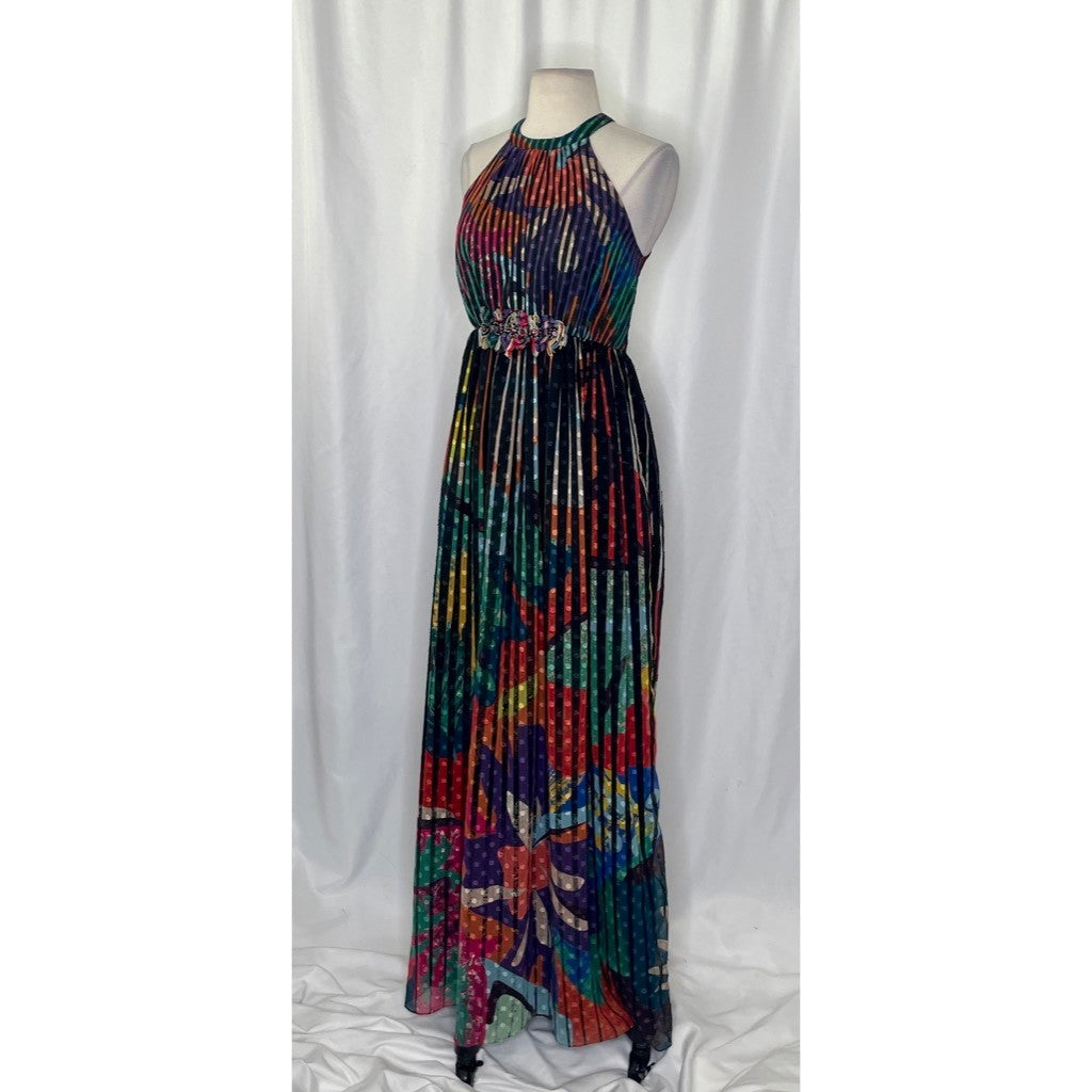 Anthropologie GEISHA DESIGNS Kalinka Maxi Dress Halter Embellished Clip Dot 0