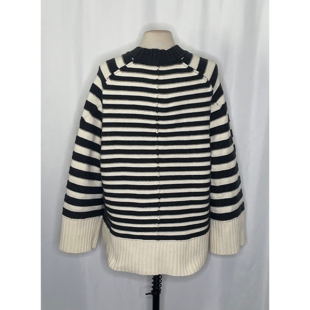 Anthropologie MAEVE The Chandler Crew Neck Relaxed Sweater Striped Gray Medium