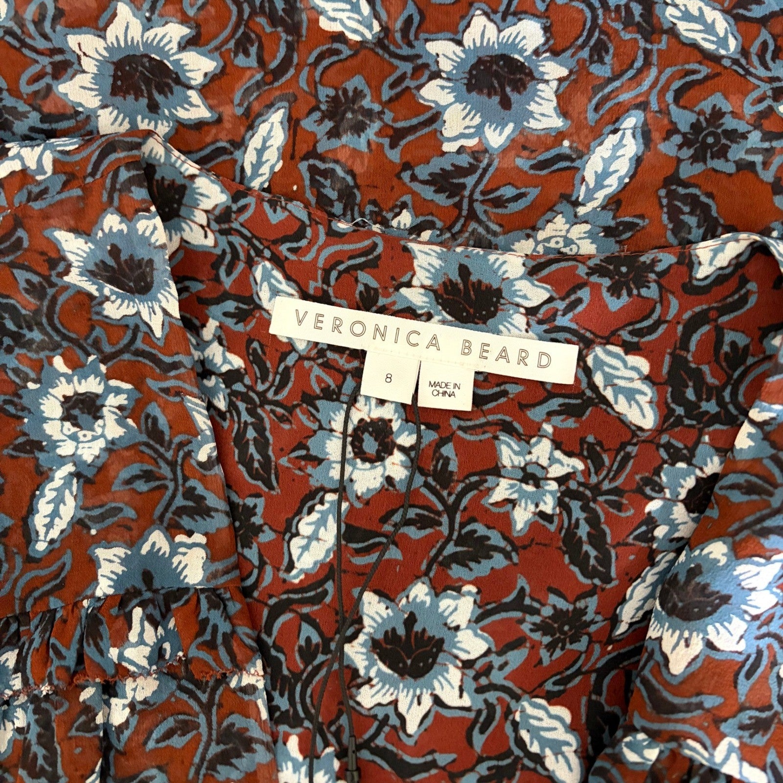 VERONICA BEARD Georgette Silk Floral Anjali Dress Mini Ruched Ruffles Clay 8