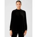 EILEEN FISHER Velvet Mock Neck Top Blouse Solid Black Tunic Pullover X-Small