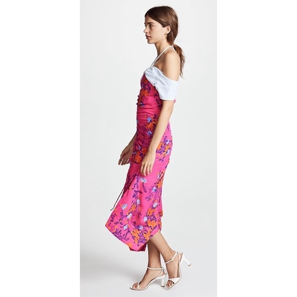 NWT!! TANYA TAYLOR Silk Virginia Dress Falling Floral Pink Striped Halter Size 0
