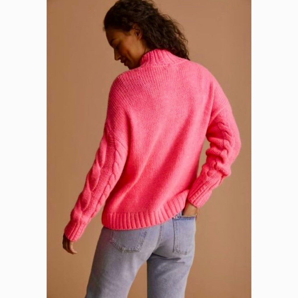 By ANTHROPOLOGIE Pink Cableknit Sweater Wool Pullover Knitwear Small