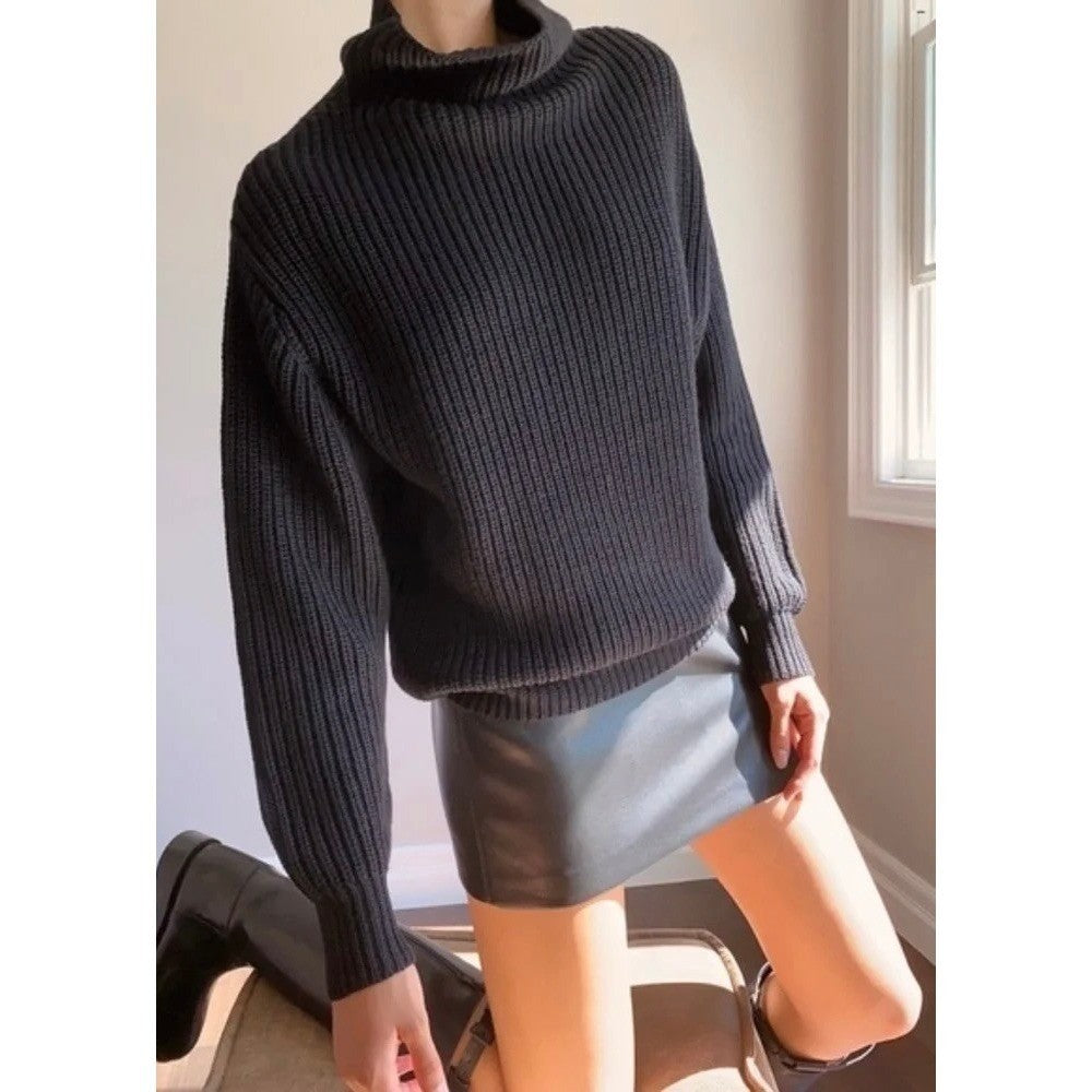NEW!! Aritzia WILFRED Wool Shaker Knit Mock Neck Turtleneck Sweater Gray Small