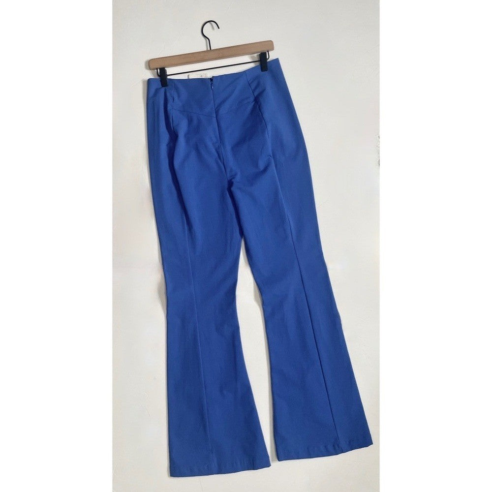 NWT! FREE PEOPLE Real Deal Split Flare Pants Blue High Rise Waist Stretch Medium