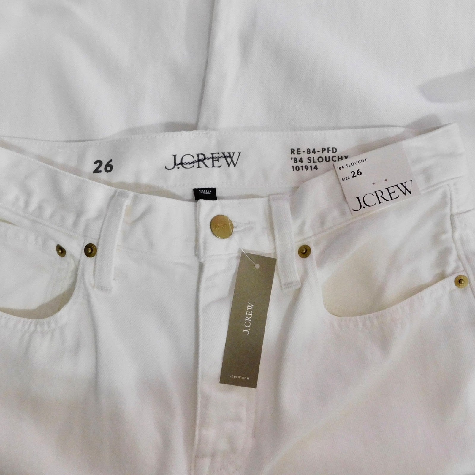NWT!! J. CREW White '84 Slouchy Jeans Solid Button Fly Straight Legs Size 26