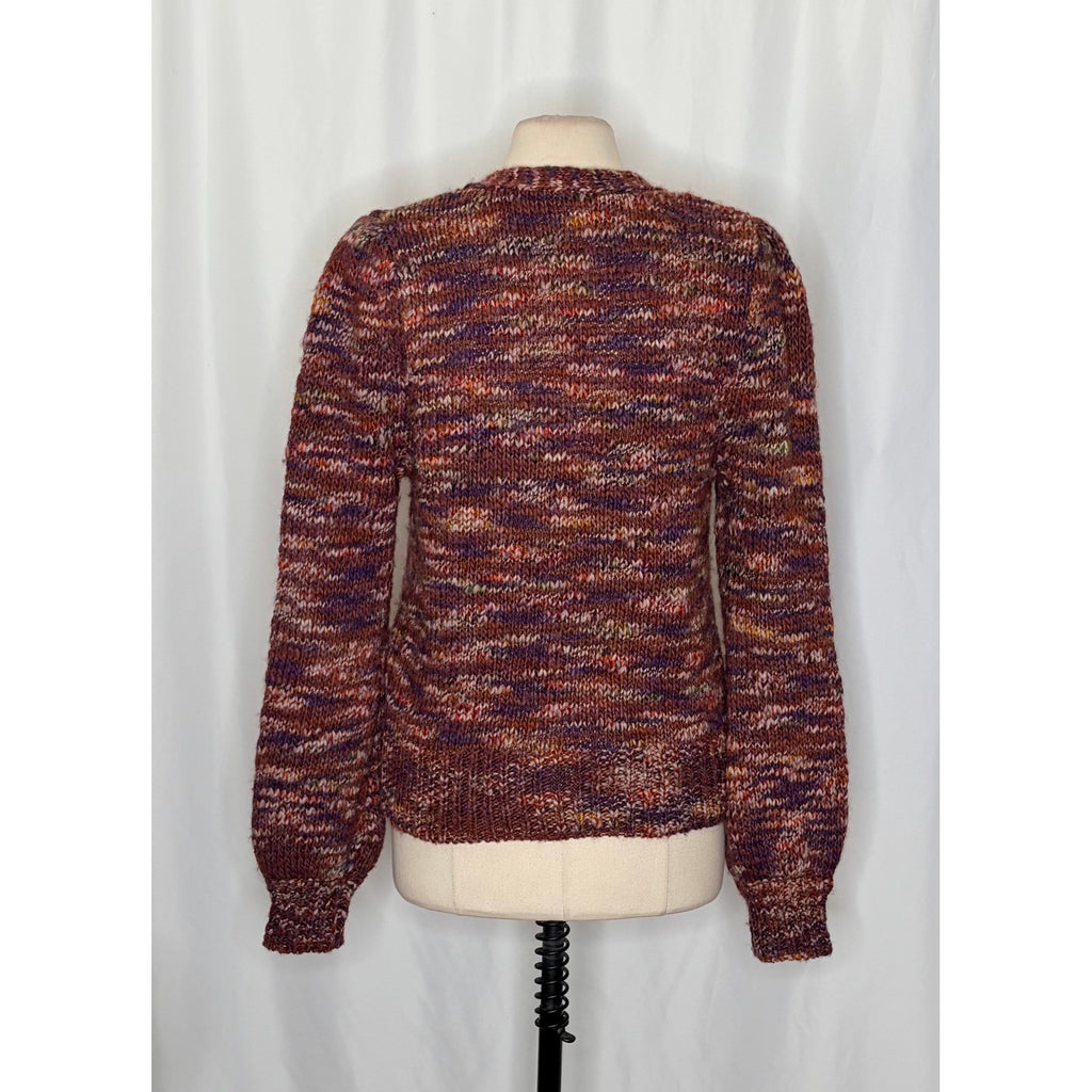 VERONICA BEARD Amosa Wool Cardigan Sweater Marled Puff Sleeves Burgundy Large