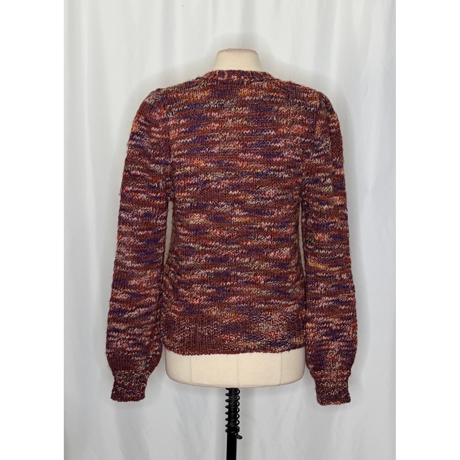 VERONICA BEARD Amosa Wool Cardigan Sweater Marled Puff Sleeves Burgundy Large