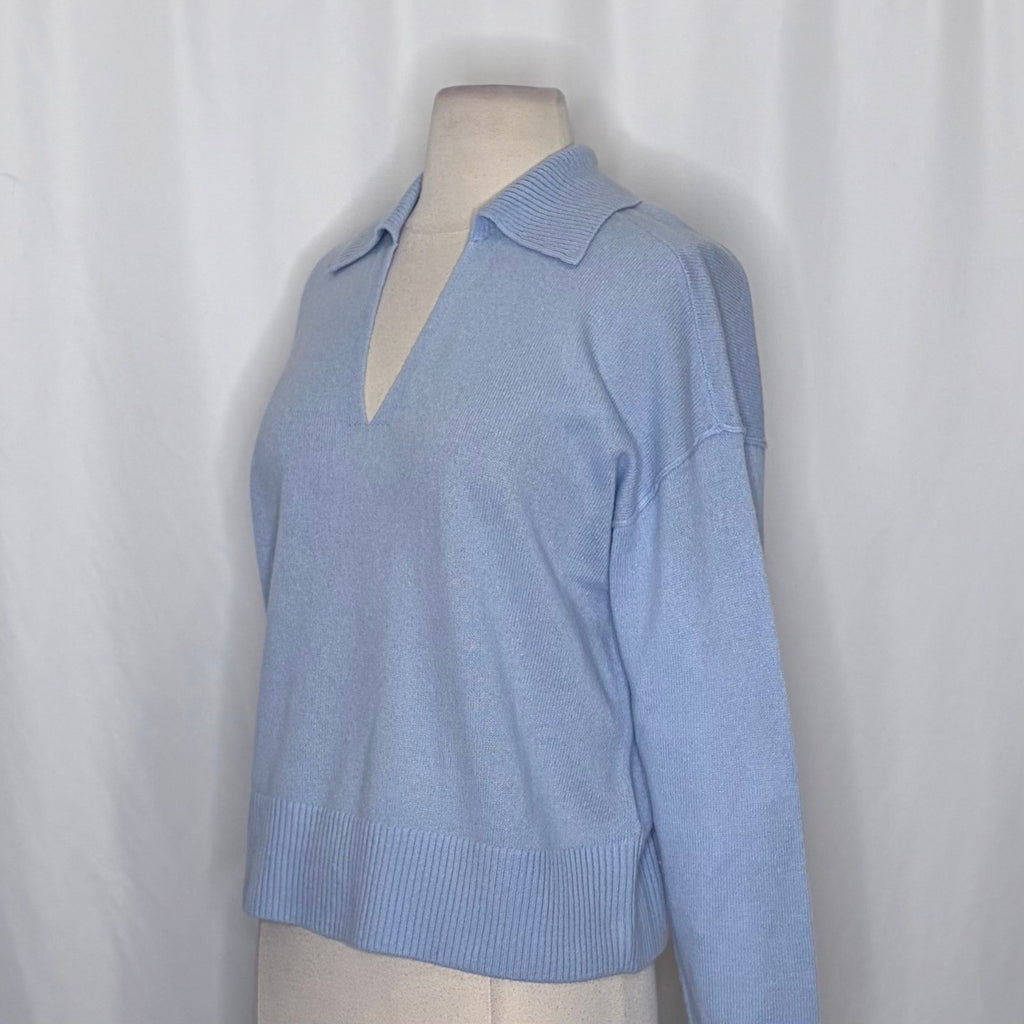 NEW! FREE PEOPLE Eloura Cashmere Henley Sweater Arctic Sky Blue Solid Knit XS