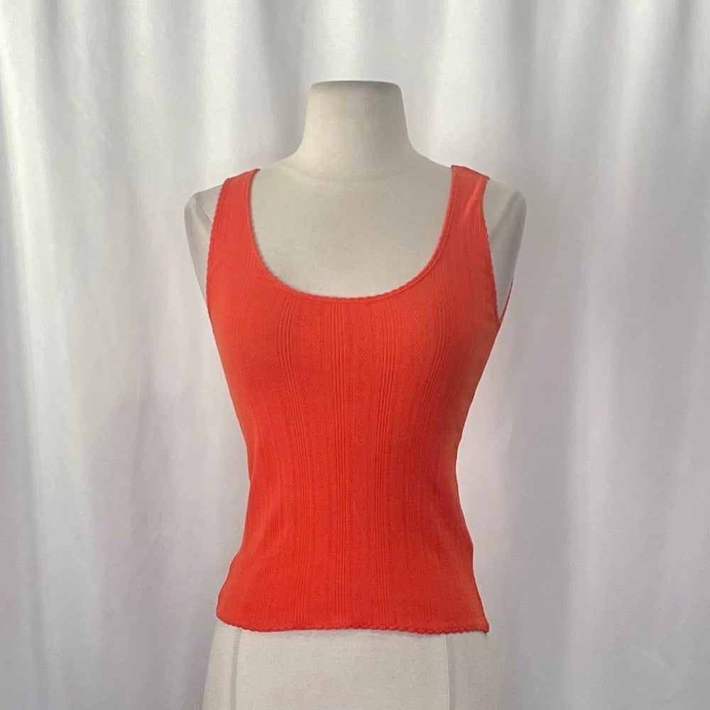 NWT!! J. CREW Pointelle Tank Top Scoop Neck Solid Orange Aperitif Red XX-Small